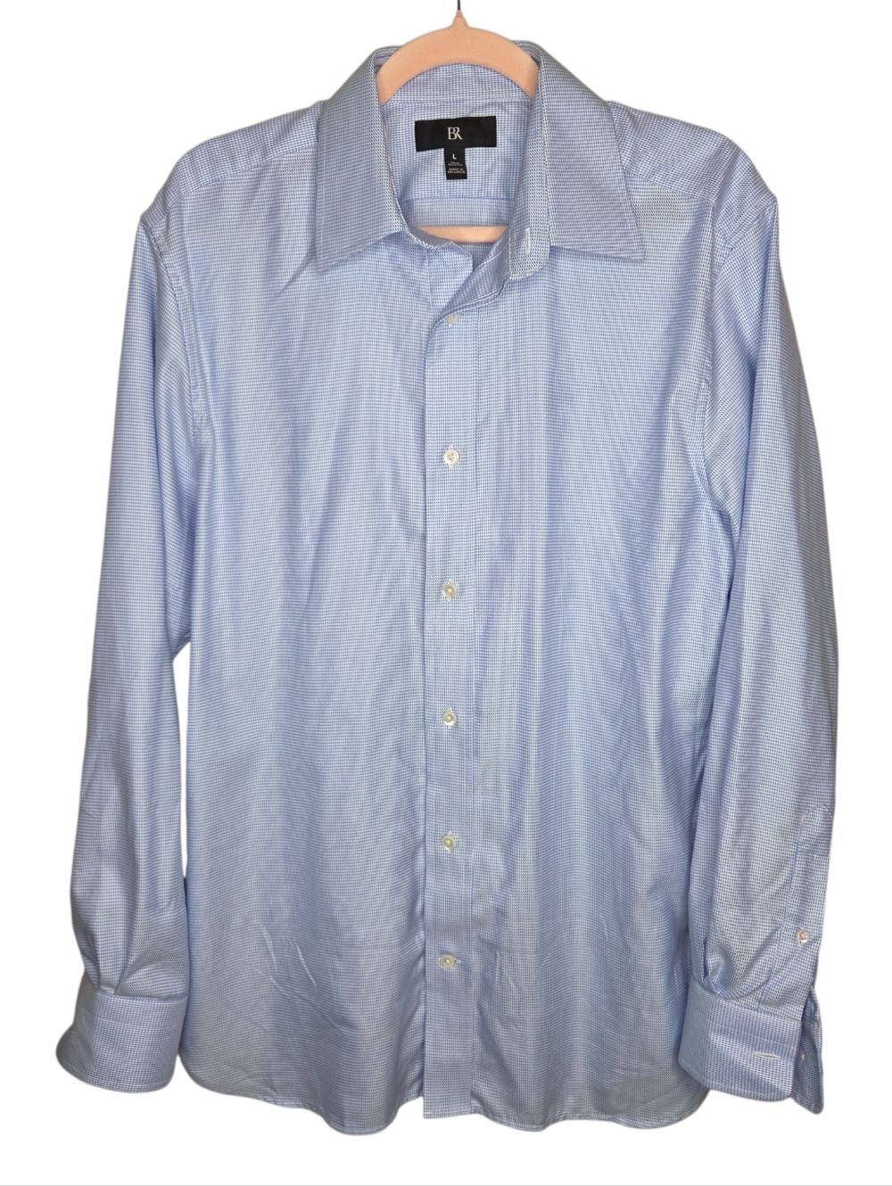 Banana Republic Men's True Slim Fit Dress Shirt, Blue Gingham Cotton, Large